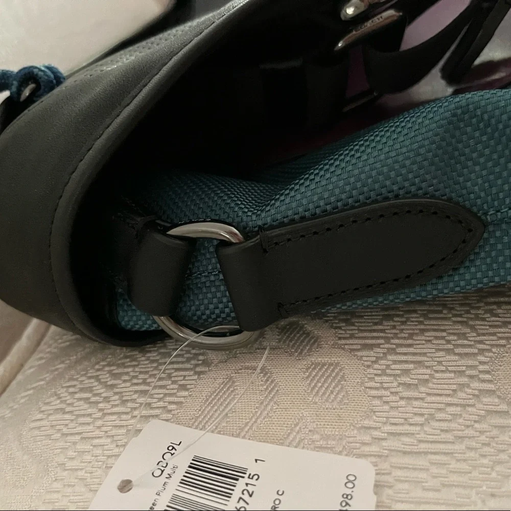 Coach black and purple messenger retro bag and sea green canvas. NWT